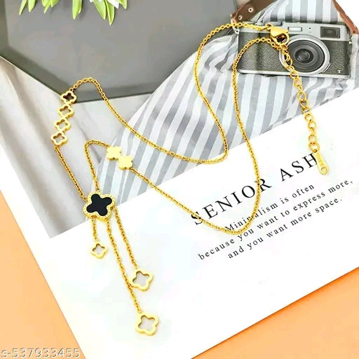 Necklace , Gold Plated 4 Leaf Flower Stainless Steel Pendant Clavicle Chain Gold Necklace