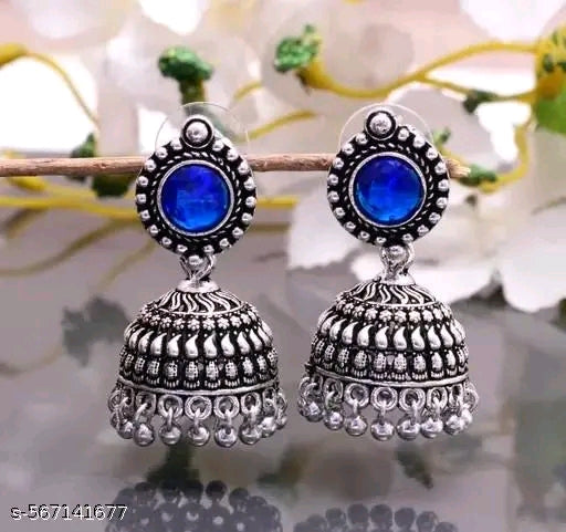 Traditional Jewellery Ethnic Fancy Pearl Studded Silver Platted Oxidised Jhumka Earrings for Girls and Women