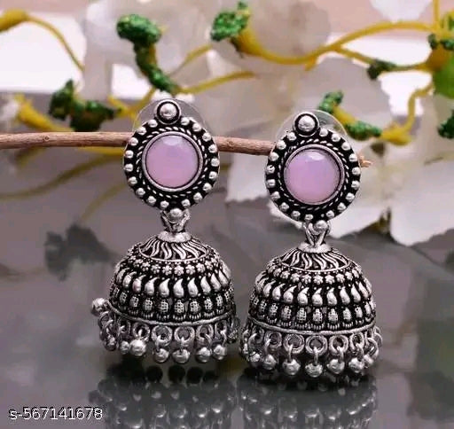 Traditional Jewellery Ethnic Fancy Pearl Studded Silver Platted Oxidised Jhumka Earrings for Girls and Women