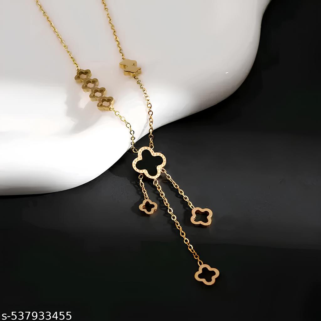 Necklace , Gold Plated 4 Leaf Flower Stainless Steel Pendant Clavicle Chain Gold Necklace