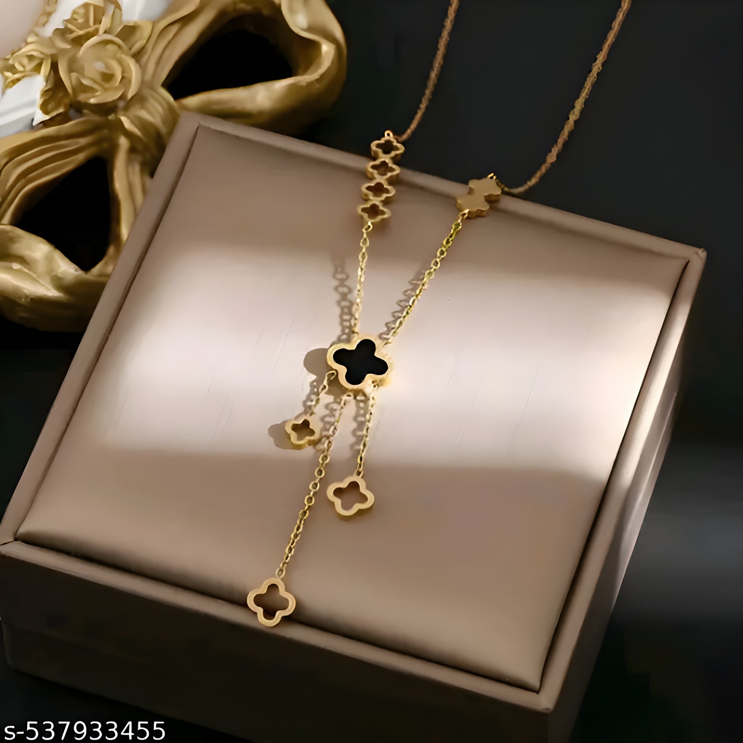 Necklace , Gold Plated 4 Leaf Flower Stainless Steel Pendant Clavicle Chain Gold Necklace