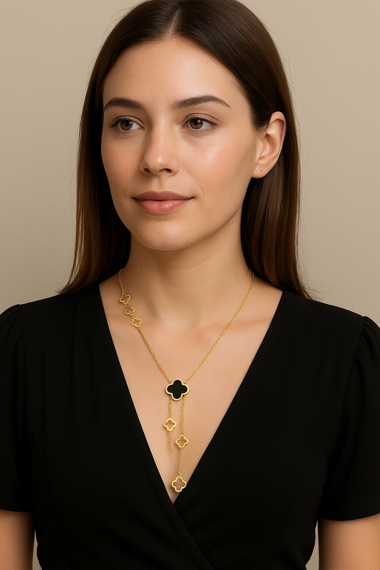 Necklace , Gold Plated 4 Leaf Flower Stainless Steel Pendant Clavicle Chain Gold Necklace